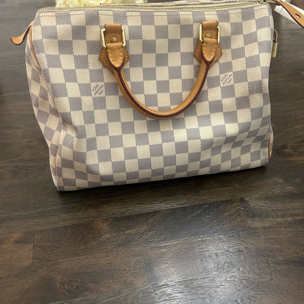 Louis Vuitton Tan and Cream Checkered Shoulder Bag